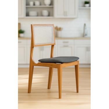 Imagem de Kit 2 Cadeiras Granada Linho Chumbo Encosto Palhinha Sala de Jantar Mel