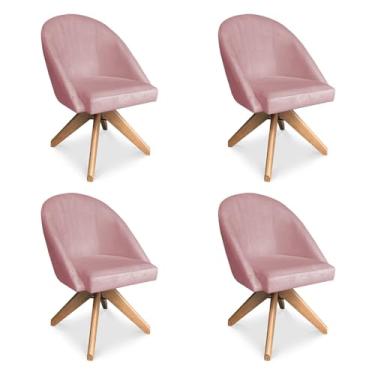 Imagem de Kit 04 Poltronas Cadeira Giratória Bela Veludo Base de Madeira - Pallazio