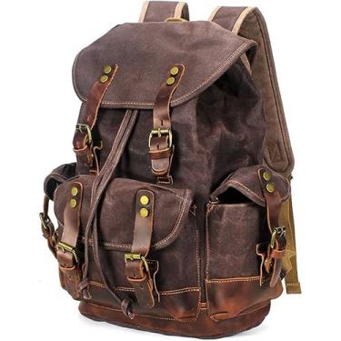 Imagem de Mochila De Computador Oyh à Prova D'água Encerada Cavas Mochila Me Mochilas De Lazer Mochila Escolar De Viagem Laptop Bagpack, Brown