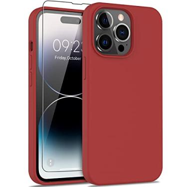 Imagem de DEENAKIN Capa para iPhone 14 Pro Max com protetor de tela, capa de borracha de gel de silicone líquido macio para mulheres e meninas, capa protetora de telefone slim fit à prova de choque para iPhone 14 Pro Max 6,7 polegadas vermelha