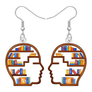Imagem de DALANE Brincos pendentes de acrílico vintage para amantes de livros, estantes, joias de design engraçado, joias para mulheres, bibliotecárias, leitoras, amantes de livros, Medium, Acrílico, Sem pedra