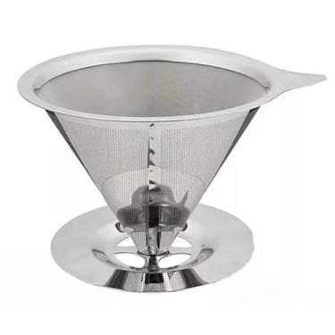 Imagem de Filtro Coador De Café Inox 103 - Com Pegador em Silicone - Peneira Aço Reutilizável(10 CM)