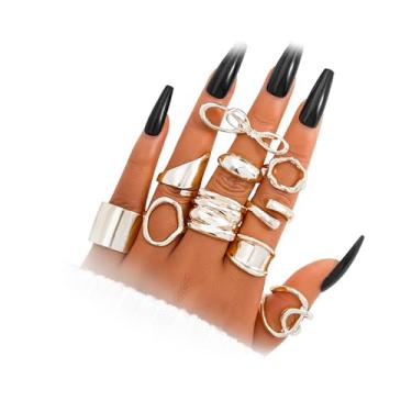 Imagem de 17IF Conjunto de anéis de ouro 10 a 15 peças para mulheres, grosso, clássico, delicado, boêmio, estético, punk, linha grossa, tamanho grande, simples, empilhamento no polegar, pacote de anéis, Liga de