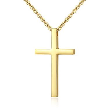 Imagem de REVE MCN Colar simples de aço inoxidável com pingente de cruz para homens e mulheres, corrente de 45 a 61 cm, Aço inoxidável, Sem Pedra Preciosa