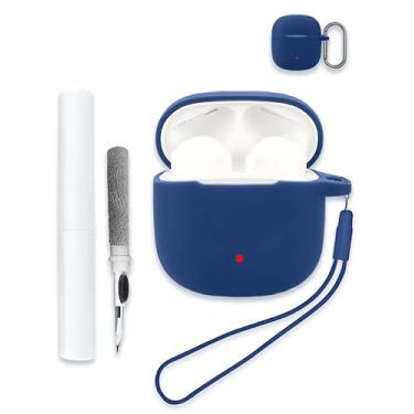 Imagem de Capa para 1MORE True Wireless Q10, capa protetora de silicone macio, portátil, resistente a arranhões, resistente a choques, compatível com capa rígida com kit de limpeza, mosquetão e cordão, azul