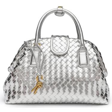 Imagem de Bolsa feminina de tecido elegante, bolsa de mão de couro, feita à mão, bolsa de ombro, bolsa de mão macia, Prata, free, Bolsa de ombro