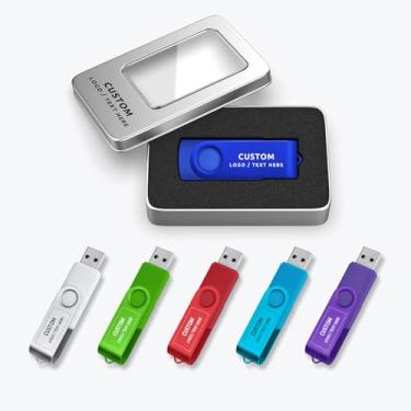 Imagem de Pendrive USB giratório personalizado com embalagem opcional, cartão de memória USB personalizado com logotipo, pacote com 100 unidades USB promocionais em massa para presentes de negócios, eventos