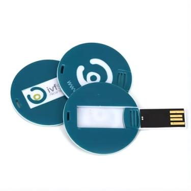 Imagem de Pen drive USB de cartão redondo personalizado, pen drives USB 2.0 de marca personalizada para empresas, corporações, instituições educacionais, estúdios de fotografia e música (128 MB, 100 peças)