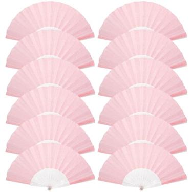 Imagem de Pacote com 12 ventiladores de mão, ventilador dobrável de glitter com nervuras transparentes brilhantes – Ideal para casamento, igreja, festival, dança, festa de chá, clube e acessórios EDM, rosa