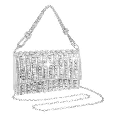 Imagem de Simcat Bolsa feminina clutch de strass para noite, bolsa transversal de ombro com corrente para festa de casamento, coquetel, formatura, Prata