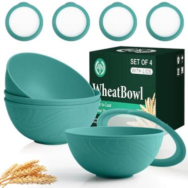 Imagem de Homienly Tigelas de salada com tampas, tigelas de palha de trigo, conjunto de 4, tigelas de sopa grandes de 1,134 g para cozinha, acampamento, piquenique, trailer, inquebrável para freezer e