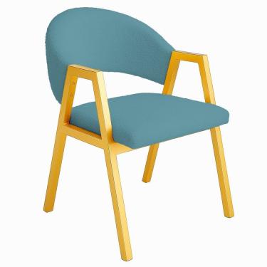 Imagem de Cadeira De Jantar Antonella Veludo Estilo Poltrona Com Pés Dourado - 7 Decor Azul Turquesa