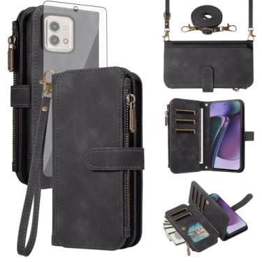 Imagem de Asuwish Capa de celular para Motorola Moto G Stylus 5G 2023 com zíper carteira celular com protetor de tela de vidro temperado alça transversal flip suporte para cartão de crédito GStylus G5 XT2317DL