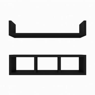 Imagem de Kit Nichos de Parede Madeira MDF Moderno Prateleira Organizadora Decorativa - Sala, Escritório, Casa (Preto)