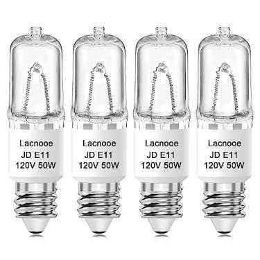 Imagem de Lacnooe Lâmpada E11, lâmpadas de halogêneo JDE11 120V 50W, base de mini candelabro T4, regulável 2700K branco quente, lâmpada E11 4 peças para lustres, candelabro, ventilador de teto, luminárias de