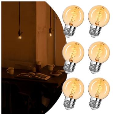 Imagem de Lâmpada Edison de LED vintage equivalente a 25 W Âmbar 2000K Lâmpada amarela macia, filamento espiral superfino, incandescente, luz âmbar, base E26 regulável, lâmpadas noturnas 4W, pacote com 6