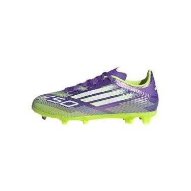 Imagem de adidas Tênis infantil unissex F50 League Firm Multi Ground, Roxo/branco/limão lúcido, 11 Little Kid