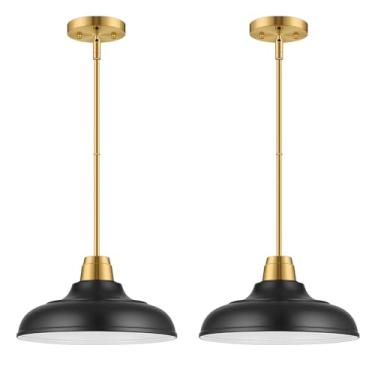 Imagem de QianZhan Luzes pendentes pretas e douradas, ilha de cozinha, pacote com 2 unidades de iluminação pendente preto fosco dourado moderno metal pendurado luminária de teto para sala de jantar, pia de