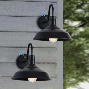 Imagem de NICOLONOR Luzes de celeiro pescoço de ganso ao ar livre com sensor do crepúsculo ao amanhecer, montagem de parede de luminária externa de fazenda de 27 cm, arandelas de parede externas industriais