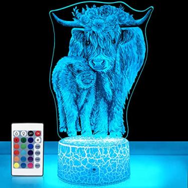 Imagem de YAOMYLT Lâmpada de cabeceira de LED Highland Cow – 16 cores que mudam com controle remoto – Decoração engraçada de animais para crianças, adolescentes, fazendeiros e amantes de vacas