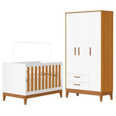 Imagem de Jogo de Quarto Infantil Flip Guarda Roupa 3 Portas e Berço Americano -