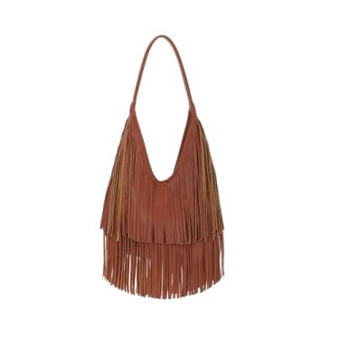 Imagem de LUI SUI Bolsas Hobo Fringe para mulheres, vintage, com franja, preta, bolsa de ombro com borlas ocidentais, Marrom, One Size