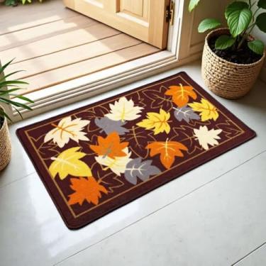Imagem de CDHZYQ Tapetes de banheiro com folhas de bordo, tapete de banho de outono para o dia de Ação de Graças, tapetes laváveis marrom tapete macio para berçário (51 x 81 cm)