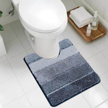 Imagem de COSY HOMEER Tapetes de banheiro em forma de U 61 x 50 cm, tapete de banho absorvente ultra macio com suporte de TPR antiderrapante, tapete felpudo lavável na máquina para banheiro, azul escuro