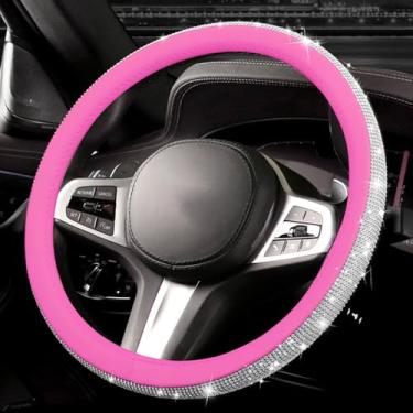 Imagem de Capa de volante de couro diamante brilhante, com strass brilhante de cristal brilhante, ajuste universal, protetor de roda de carro de 35,5 cm 1/5.1-38.1 cm para mulheres, meninas, SUVS, Sedans