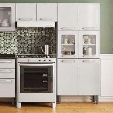 Imagem de Armário Paneleiro Bertolini Com Vidro Em Aço 6 Portas Branco