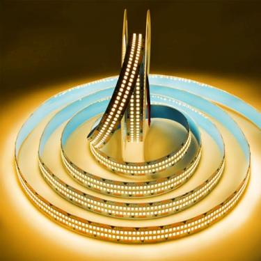 Imagem de SUYOOULIN Fita de luzes LED, 5 m regulável CC 12V SMD 2835 fileiras duplas 2400 LEDs 52000LM fita de LED super brilhante, não impermeável IP21 para decoração de festa em casa (branco quente 3500K)