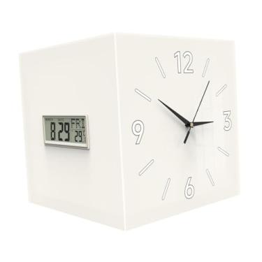 Imagem de Ｂｅｓｇａ Relógio de parede de canto duplo com visor de data e semana, display de temperatura e relógio decorativo para escritório, Leite Branco