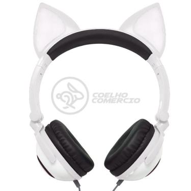 Imagem de Fone De Ouvido Gatinho Led Dobrável Microfone Branco