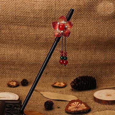 Imagem de Grampos de cabelo de flores palitos de cabelo vintage de madeira chinesa pinos para mulheres ornamentos de cabelo joias de cabeça