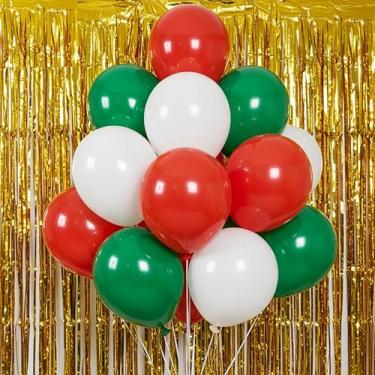 Imagem de TiAaihion Conjunto de decoração de balões de festa de Natal, pacote com 17 balões de látex vermelhos, brancos e verdes com pano de fundo de cortina metálica dourada