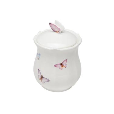 Imagem de Pote de Porcelana Branca C/Tampa Borboletas 660ml Wolff