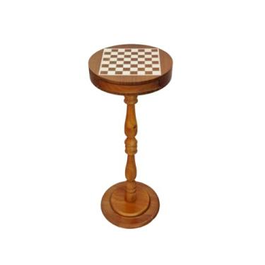 Imagem de Mesa lateral pequena de xadrez internacional com gaveta, mesa de bebidas, mesa lateral redonda de madeira maciça estilo retrô, adequada para sala de estar, quarto, canto, mesa pequena de jogo. (marrom