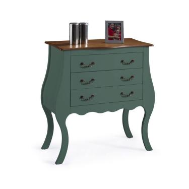 Imagem de Cômoda Bombê com 3 Gavetas 1023 Linz Móveis - Verde Musgo/Imbuia Glazer