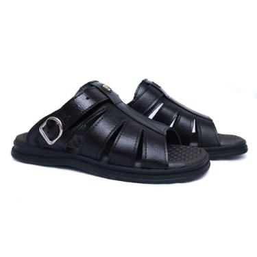 Imagem de chinela ortopédica masculina sandalia antistress anatomica de couro le