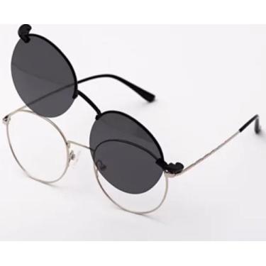 Imagem de Armação Óculos Grau Clipon Sol Feminino Redondo 2 Em 1 Mel - Palas Eye