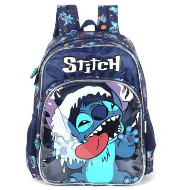 Imagem de Mochila de Costas Infantil Bolso Transparente Stitch AZUL - Luxcel
