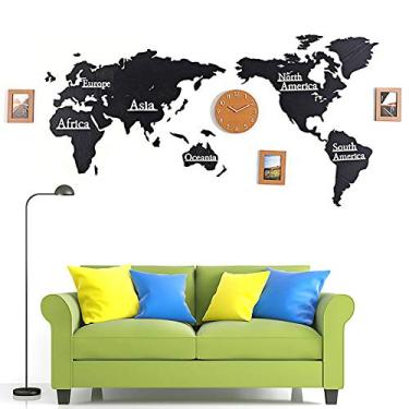 Imagem de Relógio de parede criativo para decoração de casa, mapa-múndi para casa, tique-taque, decoração de parede, relógio de parede, mudo faça você mesmo, mapa do mundo 3D, relógio de parede com moldura