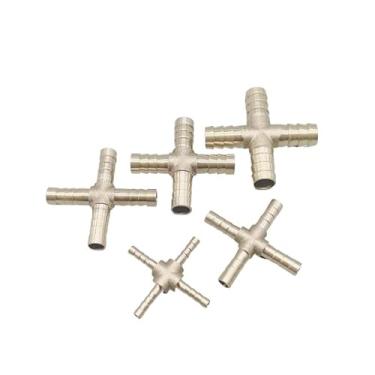 Imagem de 1 peça de encaixe de tubo de latão em forma de cruz 4 vias 4 mm 6 mm 8 mm 10 mm 12 mm conector de farpa junta acoplador de cobre farpado acoplamento adaptador (10 mm Barb)