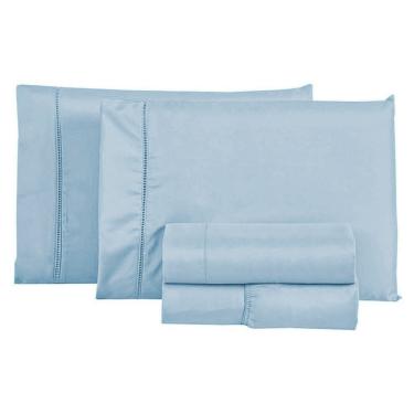 Imagem de Jogo de Lençol Cama Queen 4 Peças 600 Fios Ponto Palito Hotel