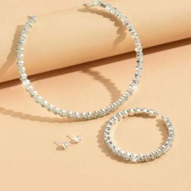 Imagem de Conjunto Colar Brincos E Pulseira Noiva Festa Madrinha C42 - Milly - O
