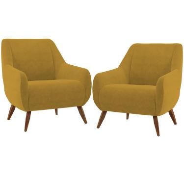 Imagem de Kit 02 Poltronas Decorativa Fixa Pés de Madeira Paloma D02 Veludo Mostarda C-260 - Lyam Decor