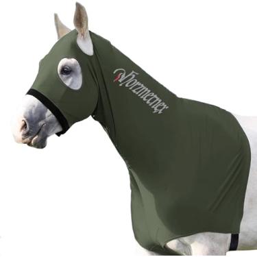 Imagem de Horzmetnex Capuz elástico de cavalo, protetor de crina de lycra, capuz de cavalo, proteção de crina, preparação para shows, treinamento (verde-oliva, M)