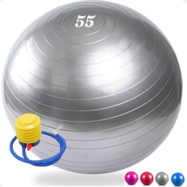 Imagem de Bola de Pilates Premium, 55cm, PVC, Antiestouro, Suporta 200kg, com Bomba de Inflar, para Ginástica, Fitness, Yoga, Fisioterapia