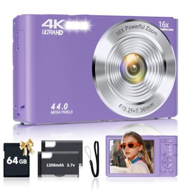 Imagem de SMARTKLIK Câmera Digital Roxa FHD 4K 44MP com Cartão SD de 64 GB, Zoom Digital de 16x, Câmera para Adolescentes e Crianças