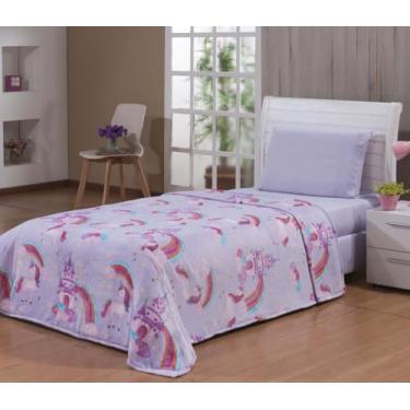 Imagem de Cobertor Manta Microfibra Solteiro 01 Peça (Toque Aveludado) (Unicornio Reino Lilas)